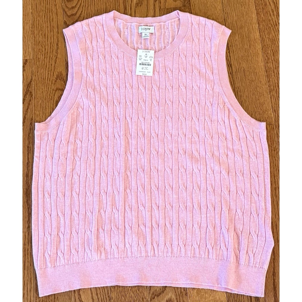 NWT J.Crew Sweater Women's XL Pink Cable Knit Sleeveless Vest Academia Preppy